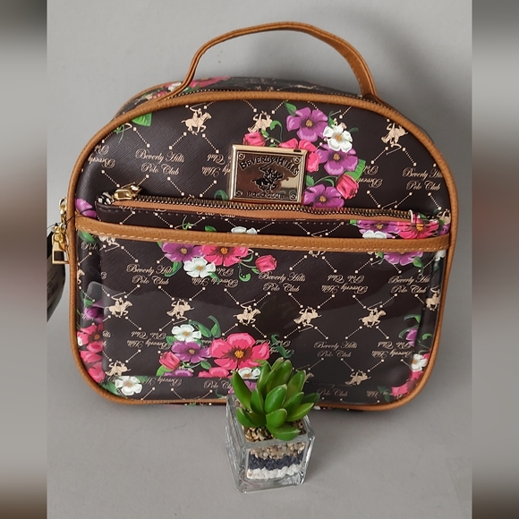 Cosmetic Bags Beverly Hills Polo Club brown Floral 2 Pieces Zipper New - Picture 8 of 9